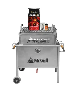 Caja China Chica Steel Pro Infinity con Parrilla de Ángulos en V Regulable + Carbón Max Power 2 kg + Rub/Sazonador Criollo