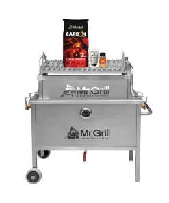 Alternative view of Caja China Mediana Steel Pro Infinity con Parrilla de Ángulos en V Regulable + Carbón Max Power 2 kg + Rub/Sazonador Criollo