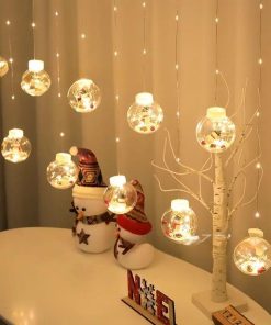 Cortina Luces Luciérnagas Led Con Esferas Muñeco De Nieve